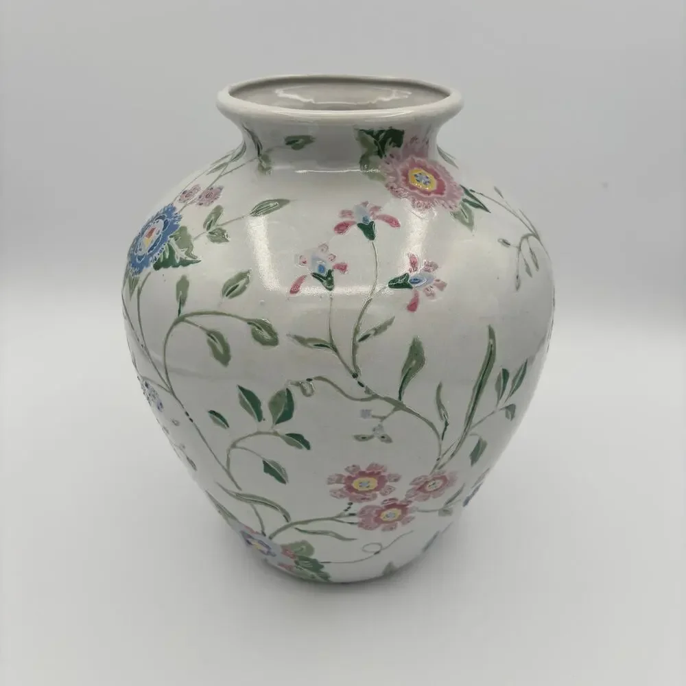 Vintage China Trader Porcelain Vase Hand Painted Floral Chinoiserie Pastel 9